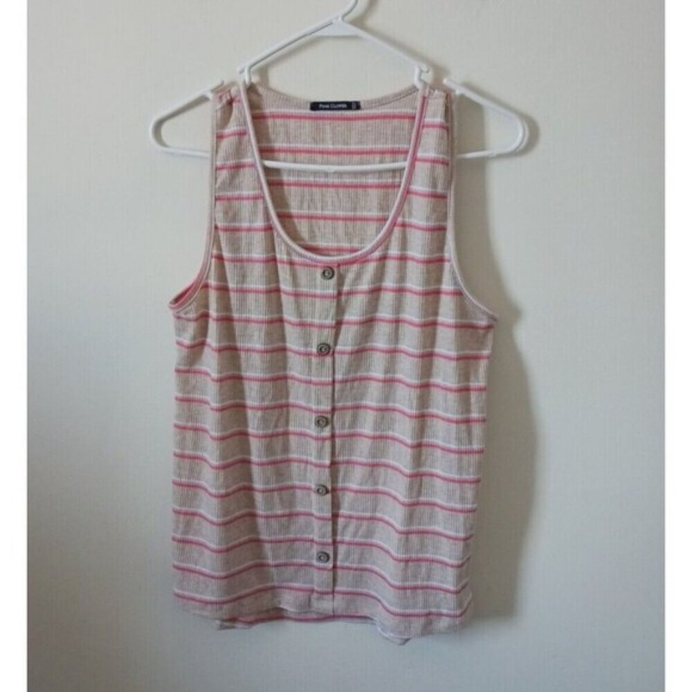 Pink Clover Knit Tank Top Striped Sleeveless Beige Pink Size XL NWT